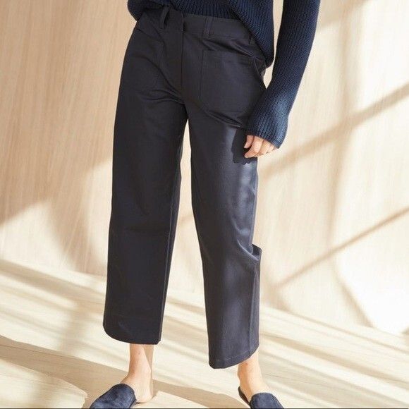 Jenni Kayne Cotton Twill Pant Crop Navy Blue Patch Pocket...